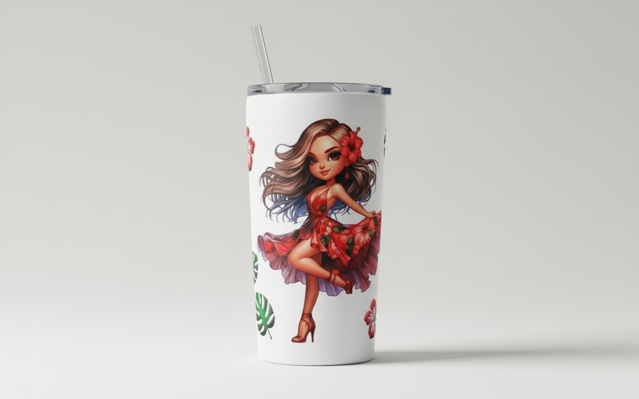 Red Flowered Dress Girl - UVDTF Wrap for cups/hard surfaces sticker