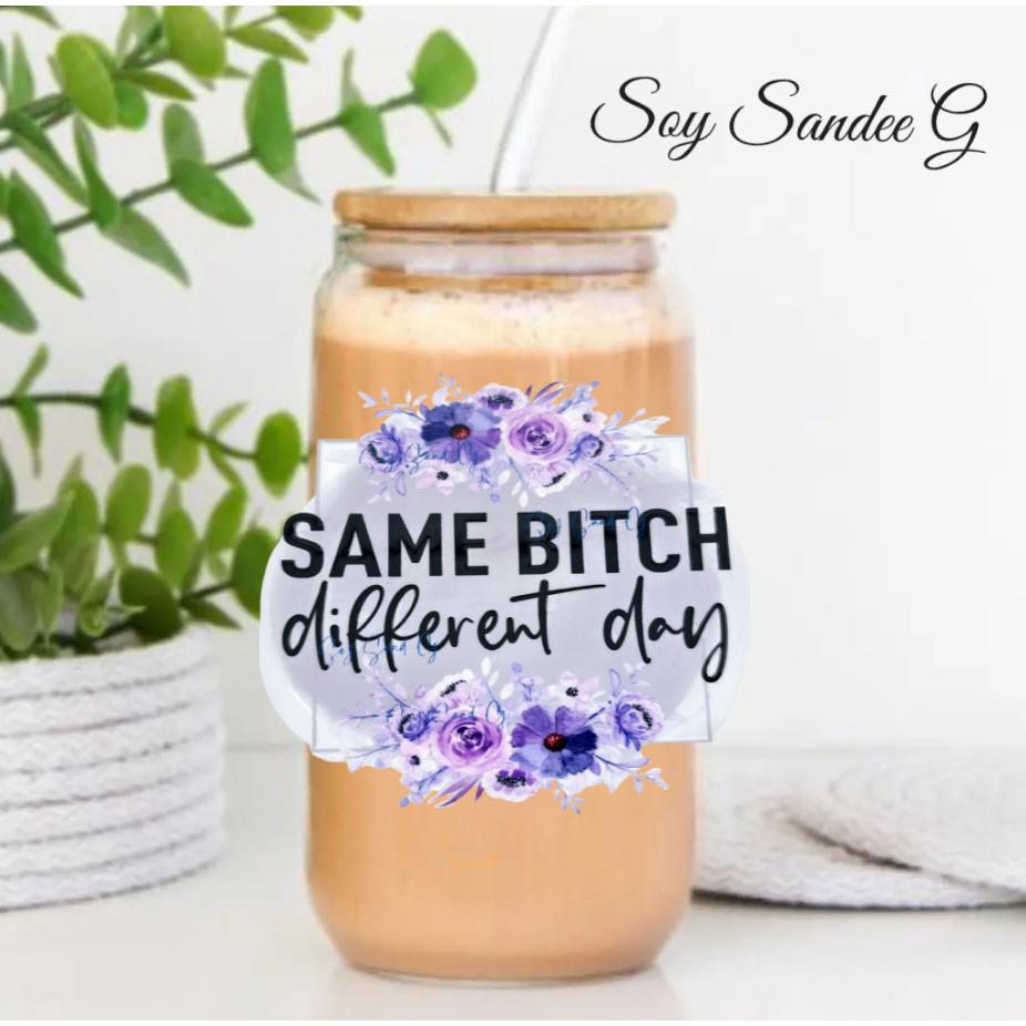 Ready to Ship - 16 oz Glass Cup with Plastic Straw - Premade cup