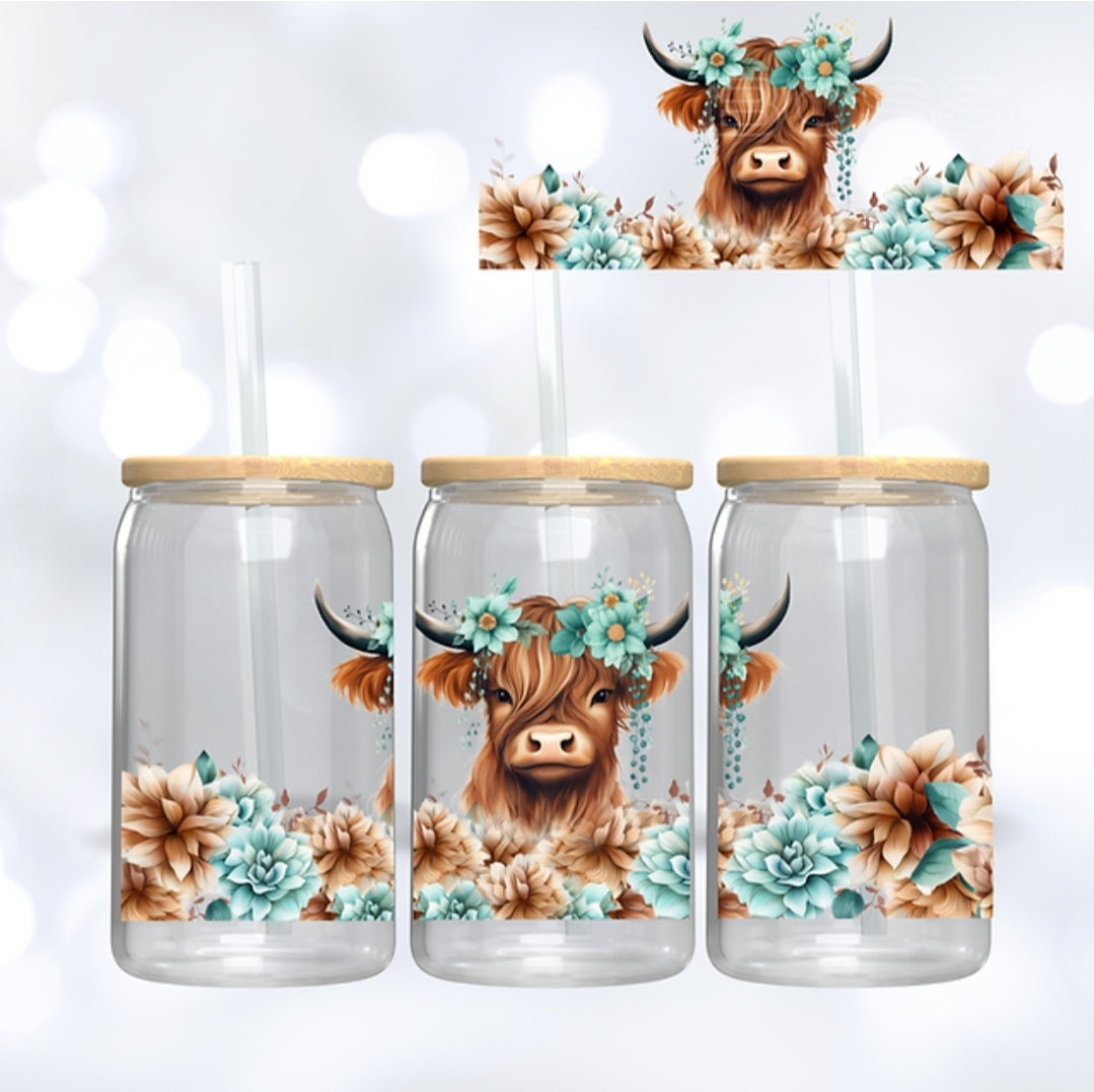 Highland Cow - Teal UVDTF Wrap