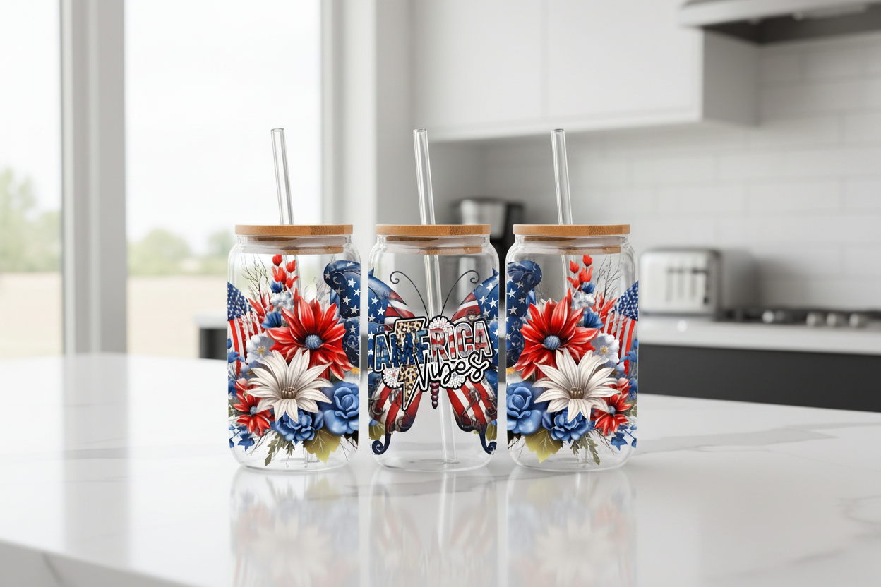 America Vibes Butterfly - UVDTF wrap for cups/hard surfaces sticker