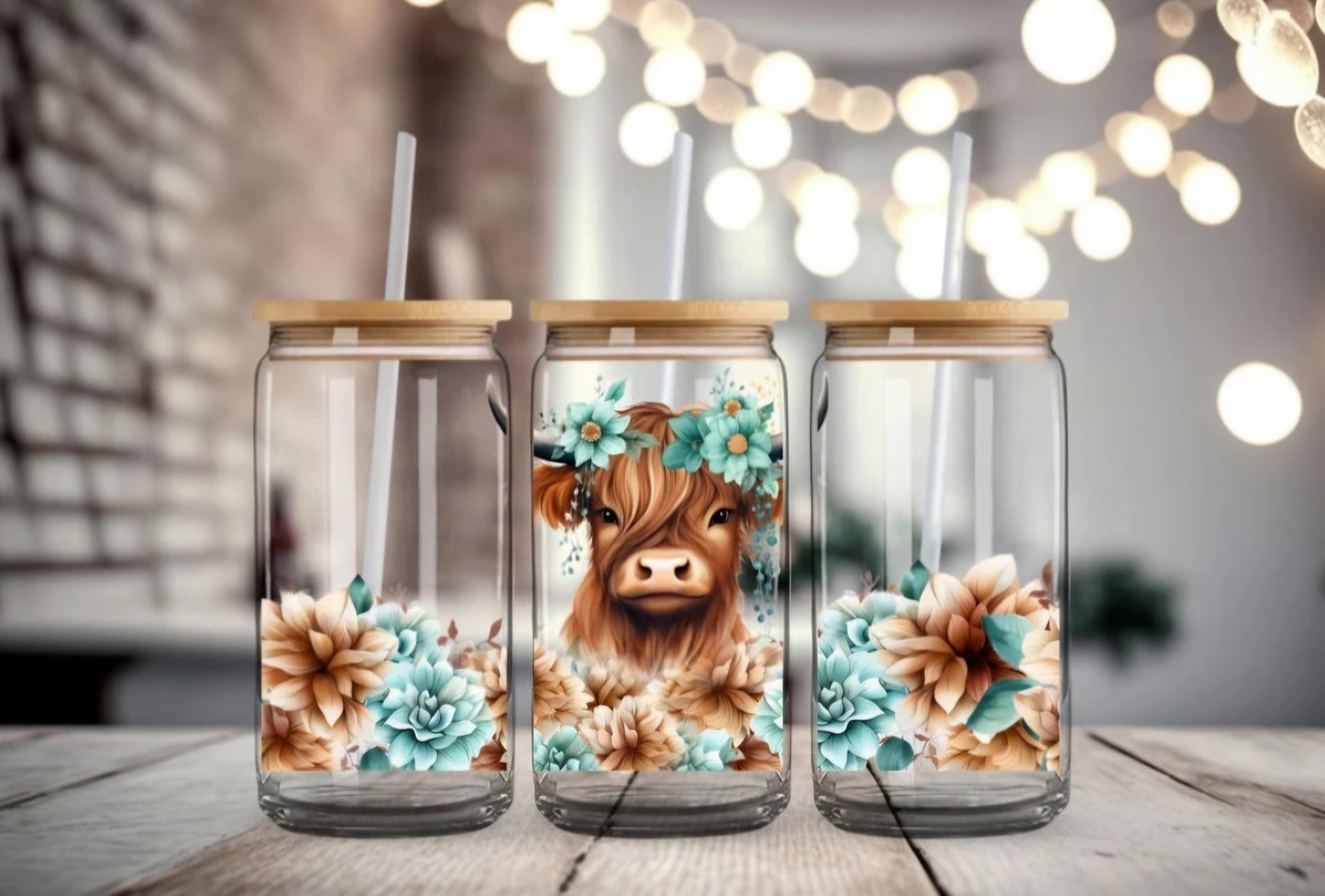 Highland Cow - Teal UVDTF Wrap