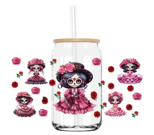 Envoltura UVDTF de Belleza Rosa Día de los Muertos