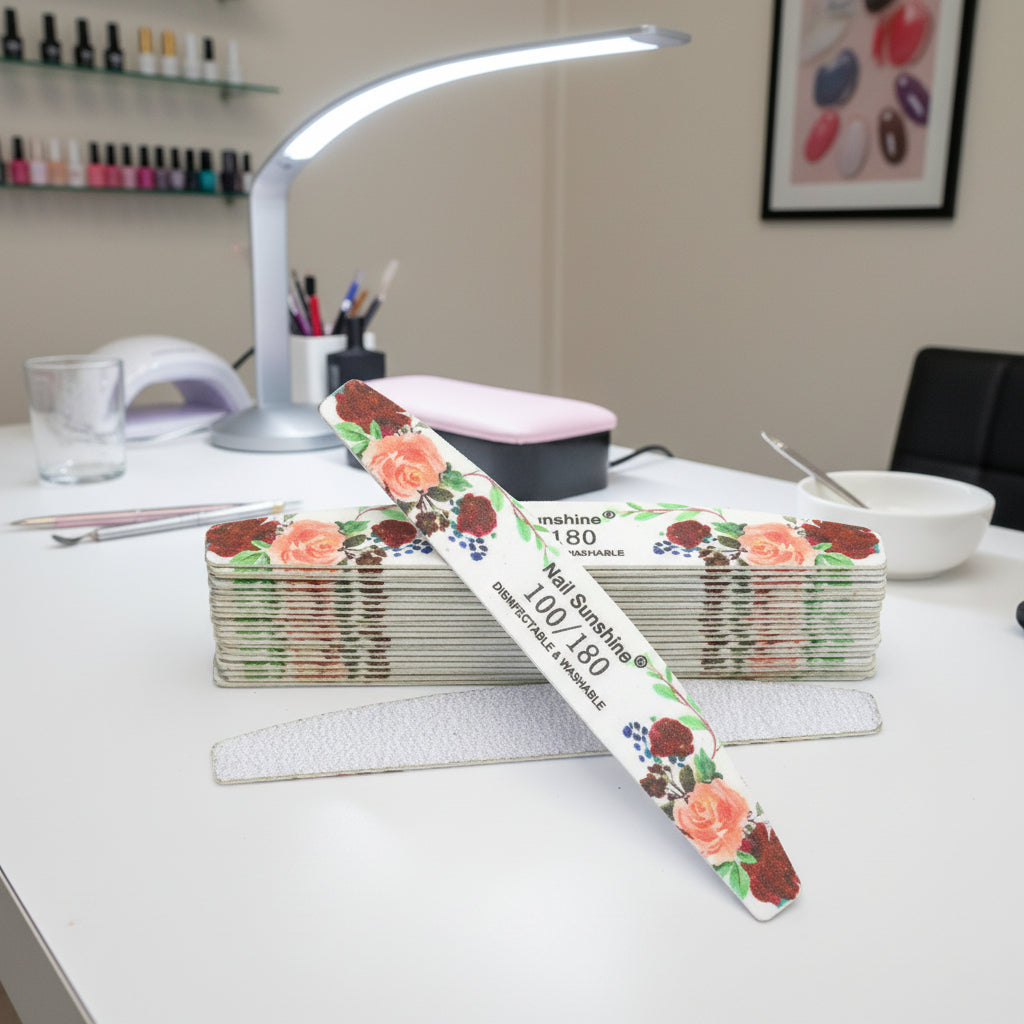 Half Moon shaped Double sided Flowered Nail File 100/180 Grit