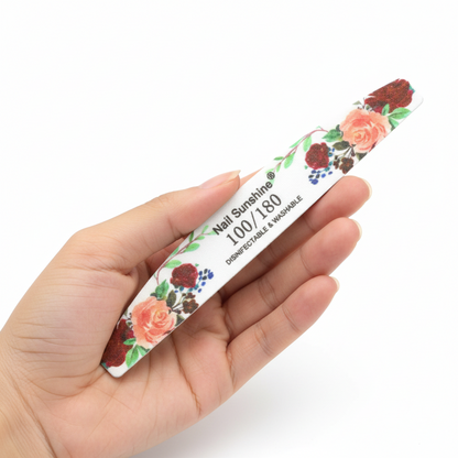 Half Moon shaped Double sided Flowered Nail File 100/180 Grit