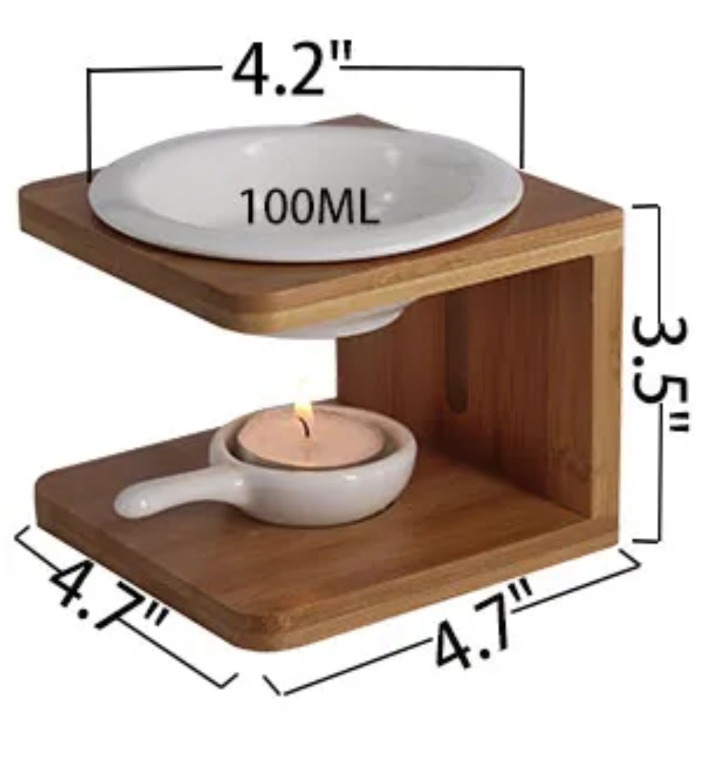 Bamboo Wood & Ceramic Tea Light Wax Melt Warmer