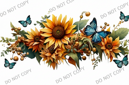 Sunflowers & Teal Butterflies - UVDTF Wrap for cups/hard surfaces sticker