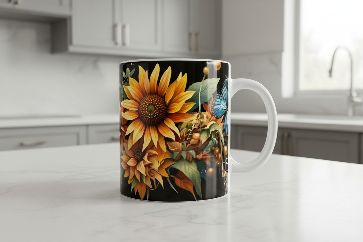 Sunflowers & Teal Butterflies - UVDTF Wrap for cups/hard surfaces sticker