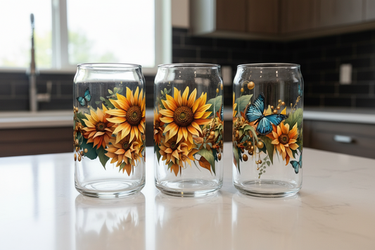 Sunflowers & Teal Butterflies - UVDTF Wrap for cups/hard surfaces sticker