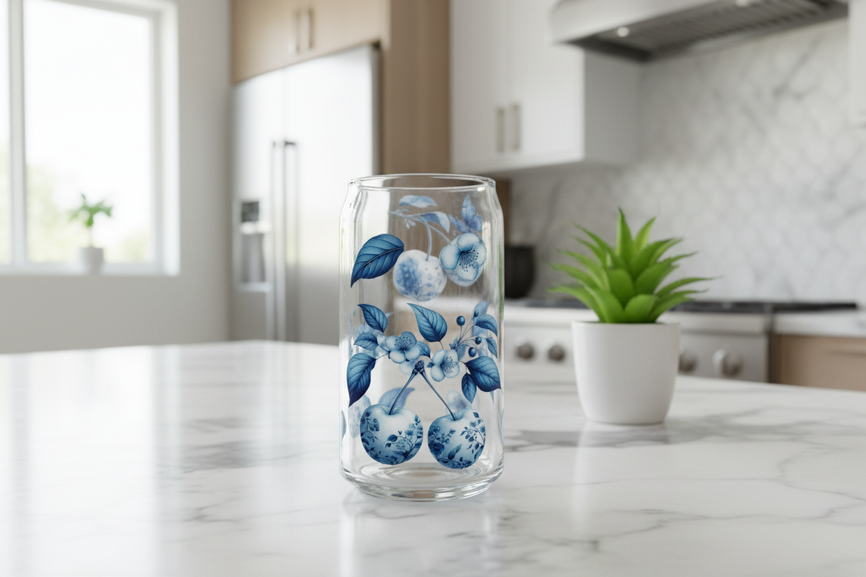 White & Blue Cherries - UVDTF Wrap for cups/hard surfaces sticker