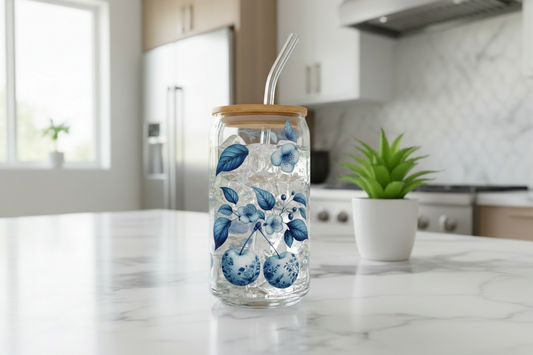 White & Blue Cherries - UVDTF Wrap for cups/hard surfaces sticker