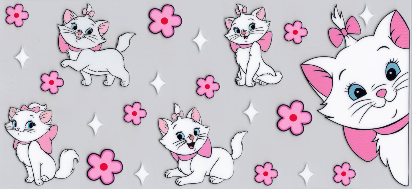 White Cats & Pink Flowers  - UVDTF Wrap for cups/hard surfaces sticker