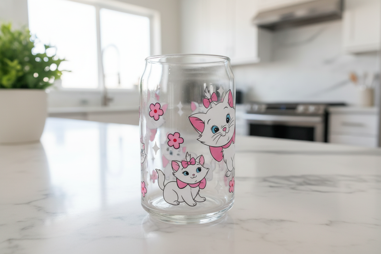 White Cats & Pink Flowers  - UVDTF Wrap for cups/hard surfaces sticker