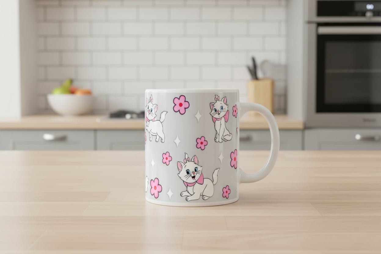 White Cats & Pink Flowers  - UVDTF Wrap for cups/hard surfaces sticker