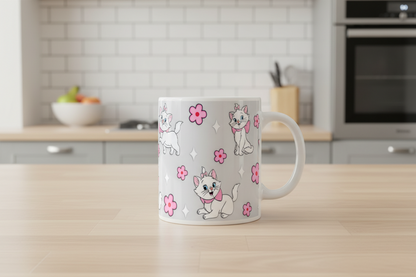 White Cats & Pink Flowers  - UVDTF Wrap for cups/hard surfaces sticker