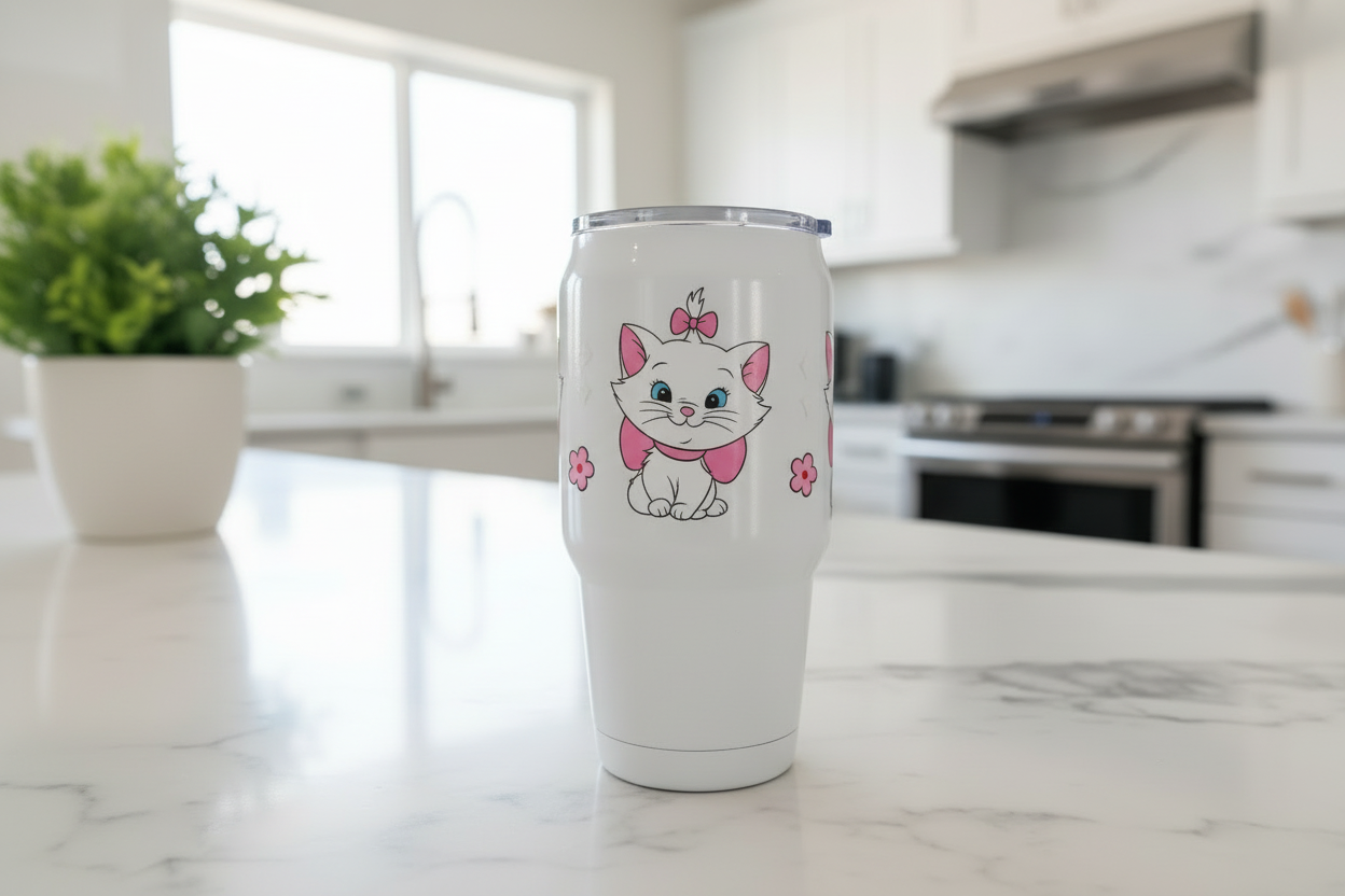 White Cats & Pink Flowers  - UVDTF Wrap for cups/hard surfaces sticker