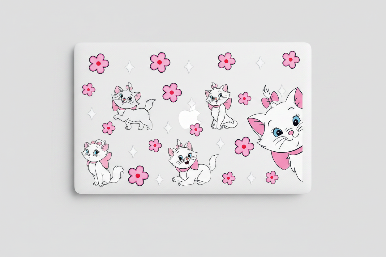 White Cats & Pink Flowers  - UVDTF Wrap for cups/hard surfaces sticker