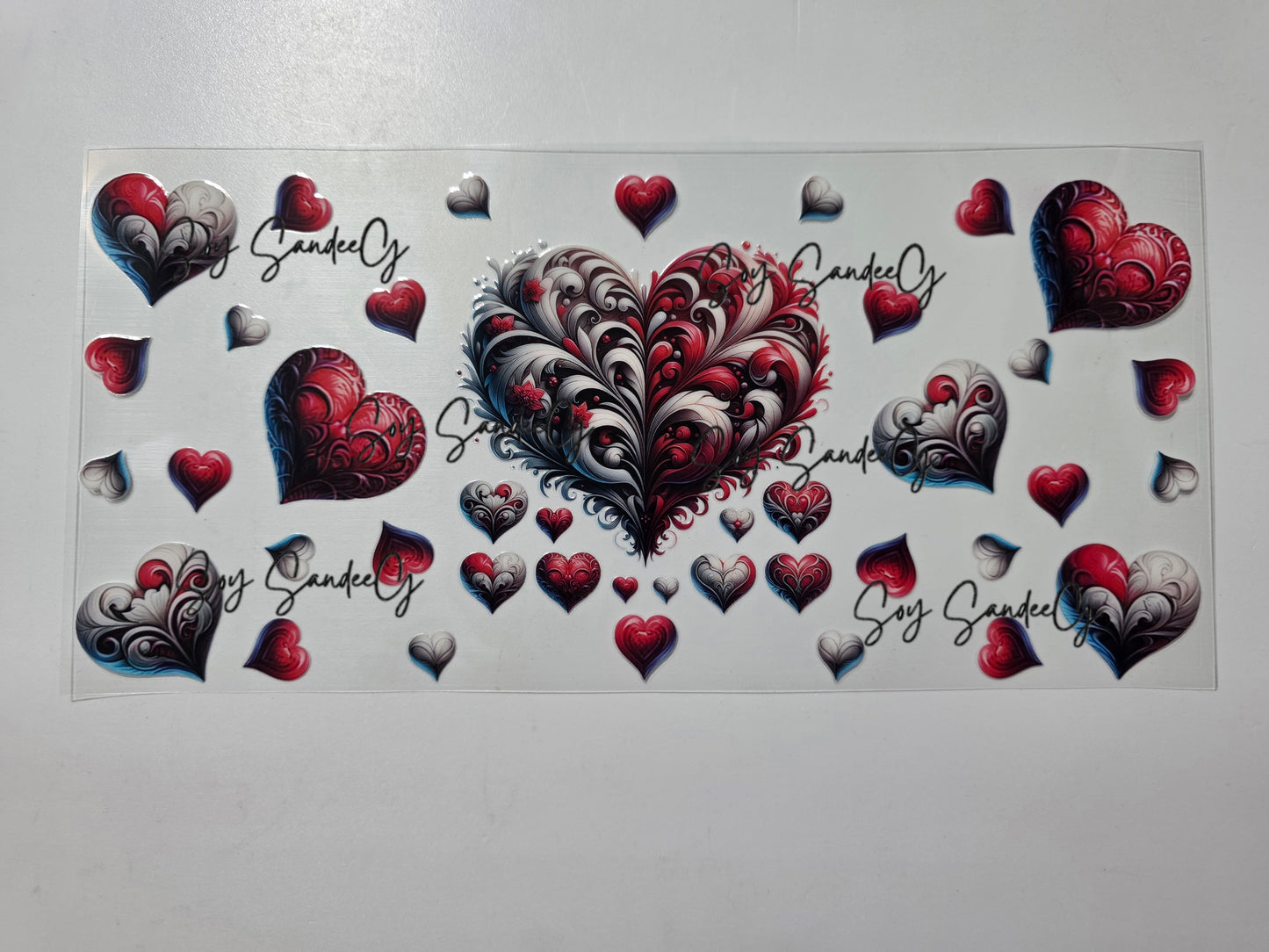 White & Red Hearts - UVDTF Wrap for cups/hard surfaces sticker