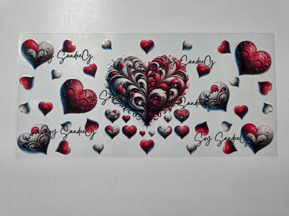 White & Red Hearts - UVDTF Wrap for cups/hard surfaces sticker
