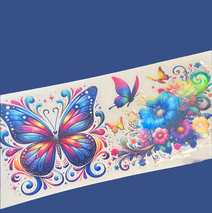Neon Butterflies & Flowers - UVDTF Wrap for cups/hard surfaces sticker