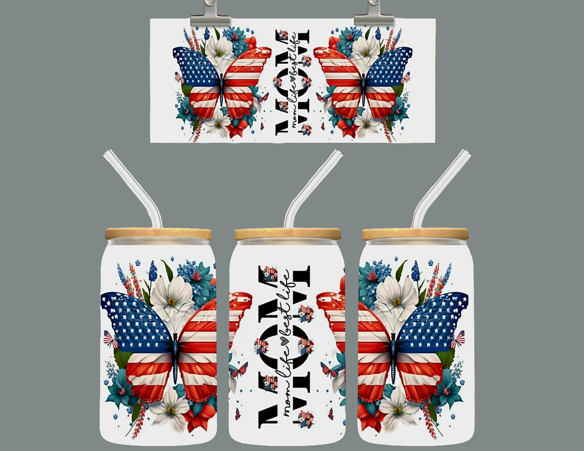 USA Mom Butterfly - UVDTF Wrap for cups/hard surfaces sticker