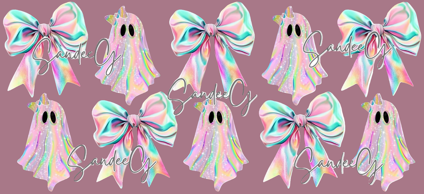 Iridescent Ghosts & Bows - UVDTF Wrap for cups/hard surfaces sticker