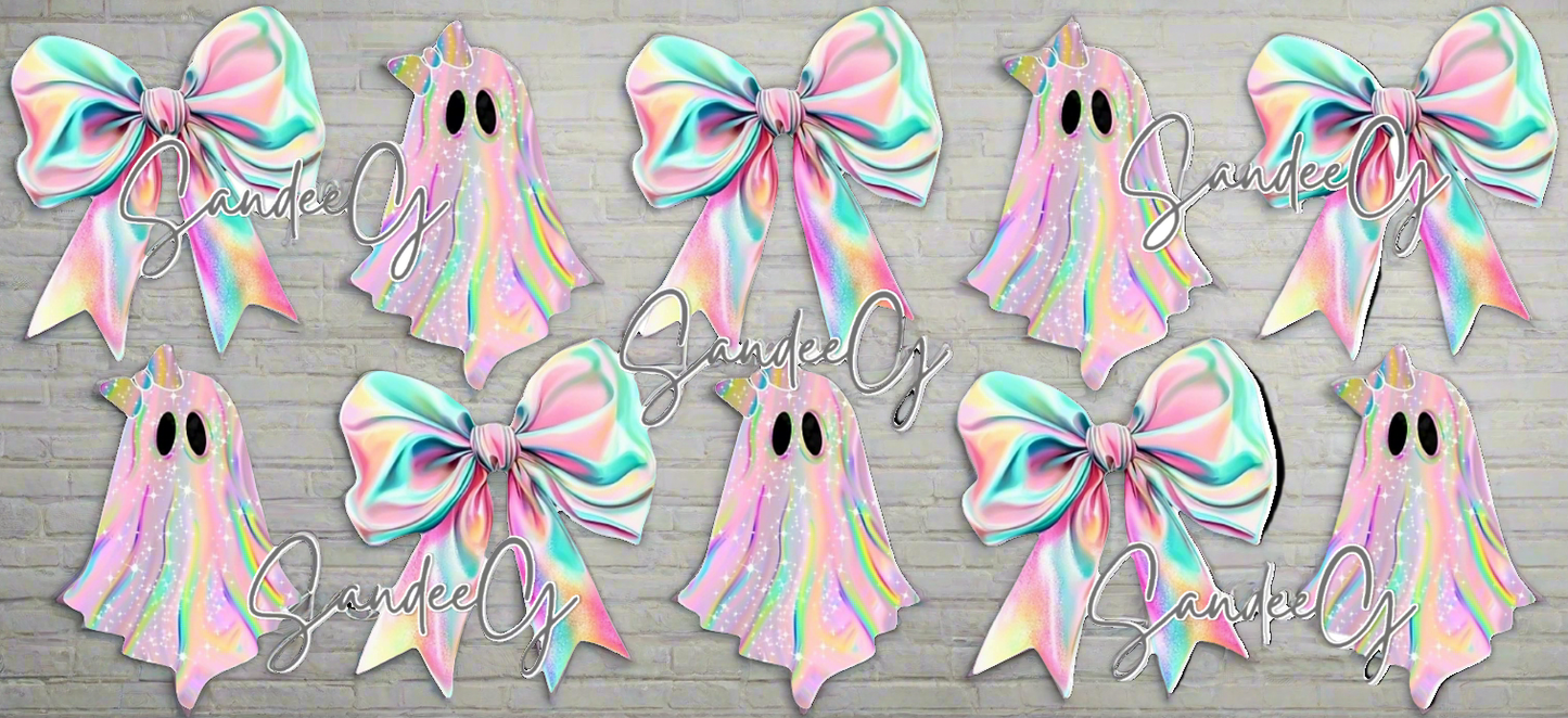 Iridescent Ghosts & Bows - UVDTF Wrap for cups/hard surfaces sticker