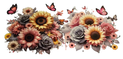 Pink & Yellow Sunflowers with Gray Roses - UVDTF Wrap