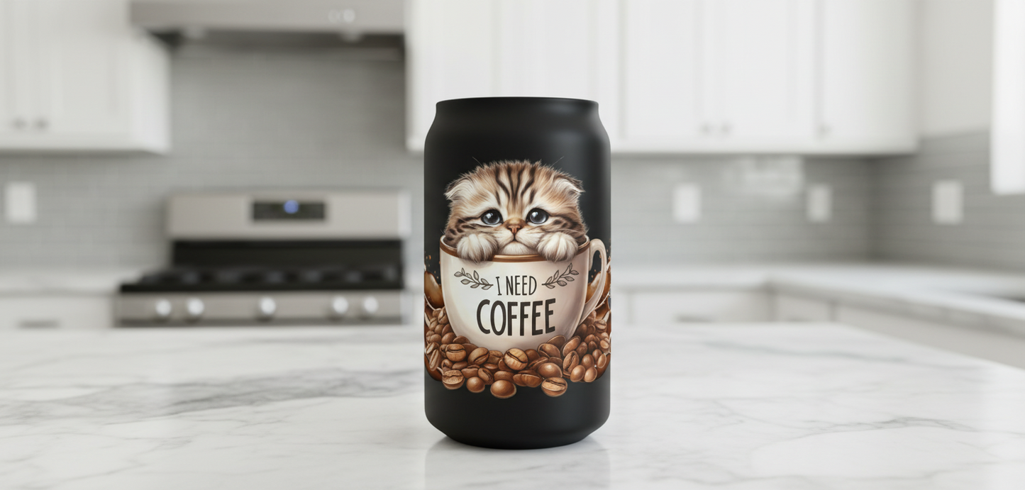 Fluffy Cat in a Mug - UVDTF Wrap for cups/hard surfaces sticker