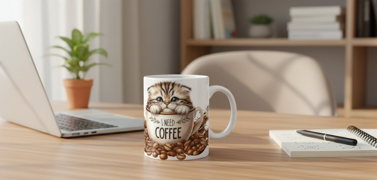 Fluffy Cat in a Mug - UVDTF Wrap for cups/hard surfaces sticker