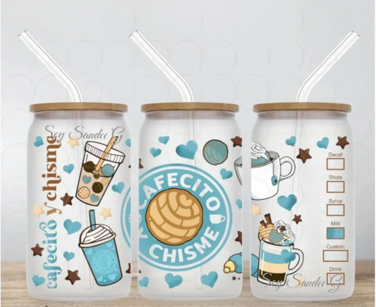 Cafecito y Chisme Blue  - UVDTF Wrap for cups/hard surfaces sticker