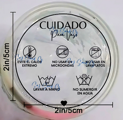 Cuidado para Vasos (Cup Care) - UVDTF Decal with cup instructions sticker