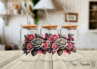 Pink & Gray Roses - UVDTF Wrap for cups/hard surfaces sticker