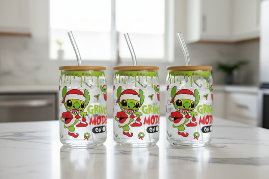 Grinch Stitch Mode On Drip - UVDTF Wrap for cups/hard surfaces sticker