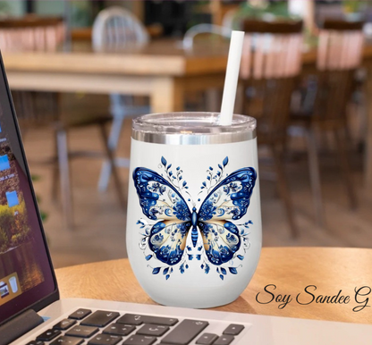 White & Blue Butterfly- UVDTF Decal for cups/hard surfaces