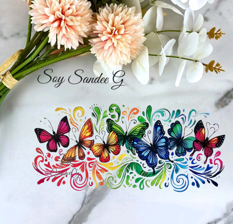 Envoltura UVDTF con mariposas de color azul oscuro