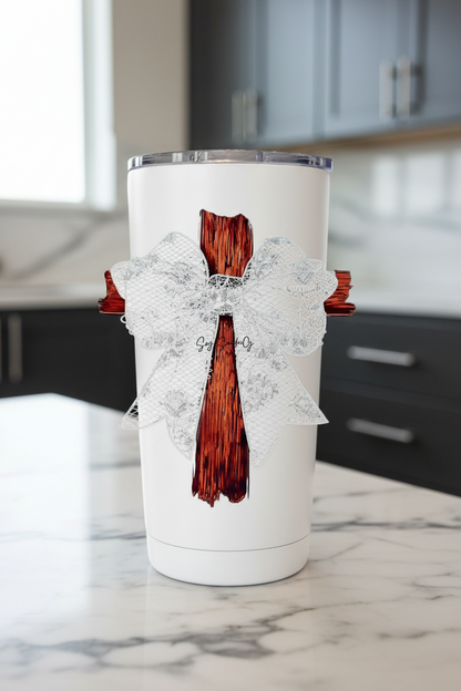 White Lace Bow Cross - UVDTF Decal for cups/hard surfaces sticker