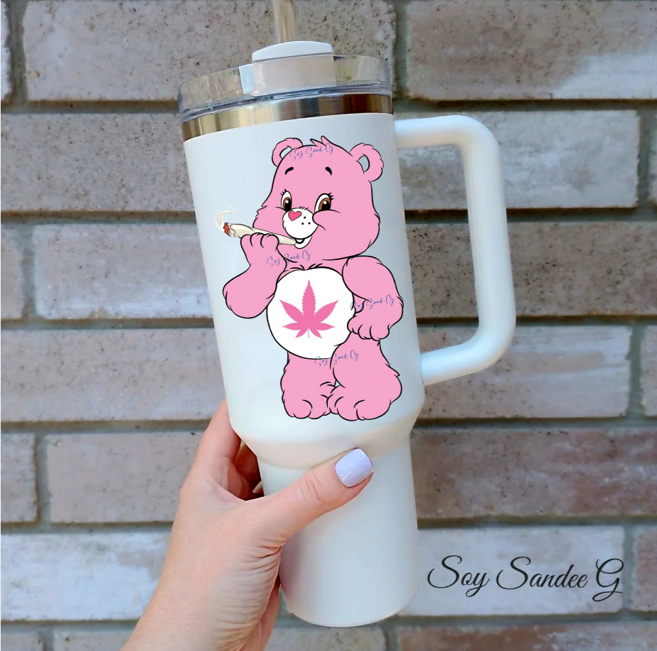 Pink Lit Care Bear - UVDTF Decal for cups/hard surfaces sticker