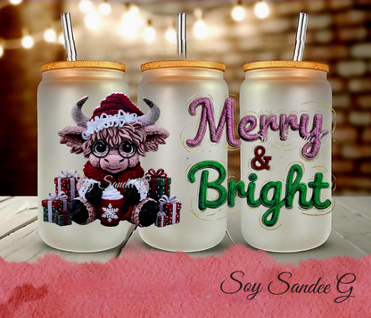 Merry & Bright Embroidered Moose - UVDTF Wrap for cups/hard surfaces sticker