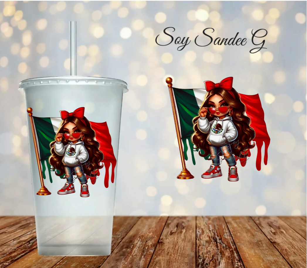 Mexican Girl &  Flag - UVDTF Decal for cups/hard surfaces sticker