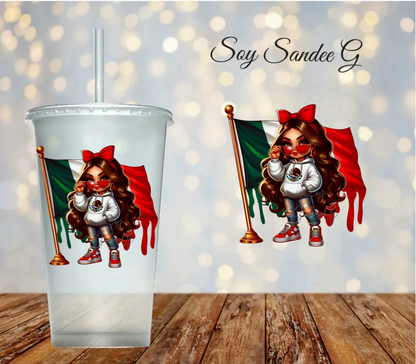 Mexican Girl &  Flag - UVDTF Decal for cups/hard surfaces sticker