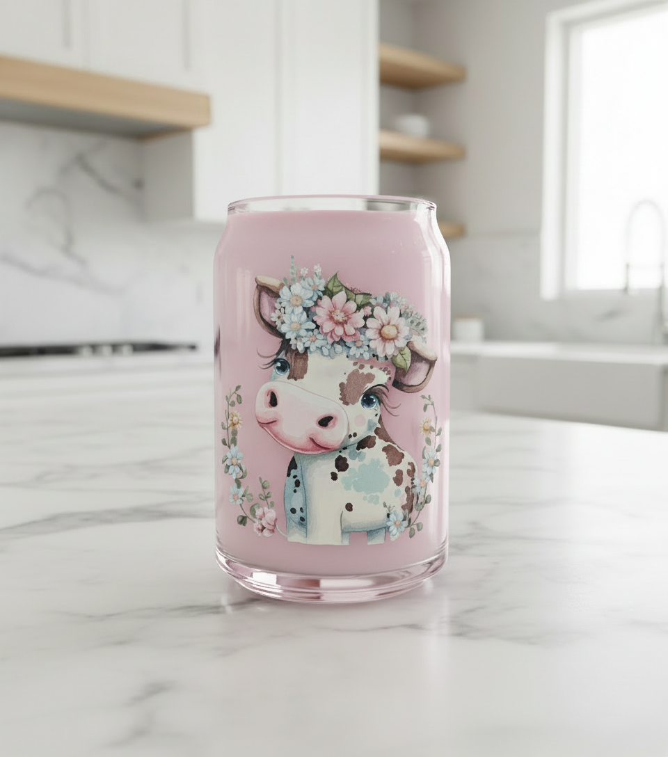 Calcomanía UVDTF de vaca con flores