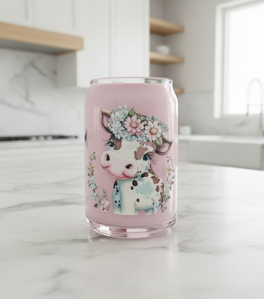 Calcomanía UVDTF de vaca con flores