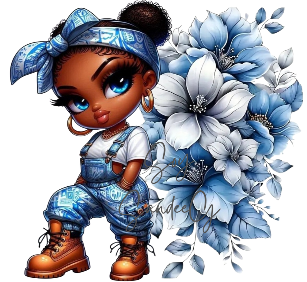 Blue Overalls Cutie - UVDTF Decal for cups/hard surfaces sticker