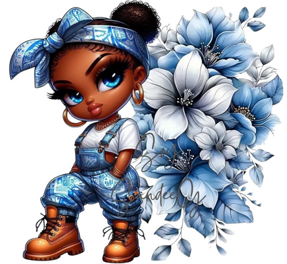 Blue Overalls Cutie - UVDTF Decal for cups/hard surfaces sticker