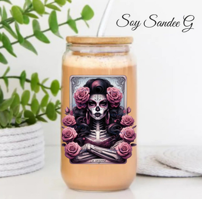 Angry Sugar Skull & Pink Roses UVDTF Decal for cups/hard surfaces sticker
