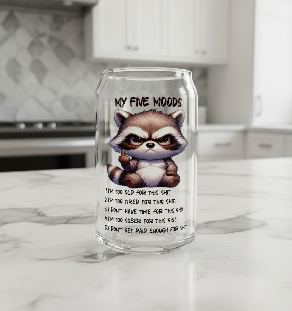 My Five Moods Raccoon - UVDTF Decal for cups/hard surfaces sticker