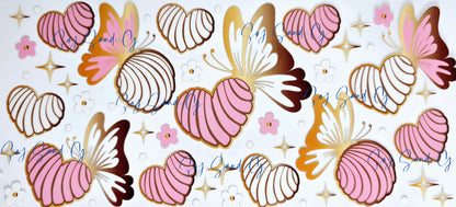 Pink & White Mexican Cookies & Gold Butterflies - UVDTF Wrap for cups/hard surfaces sticker
