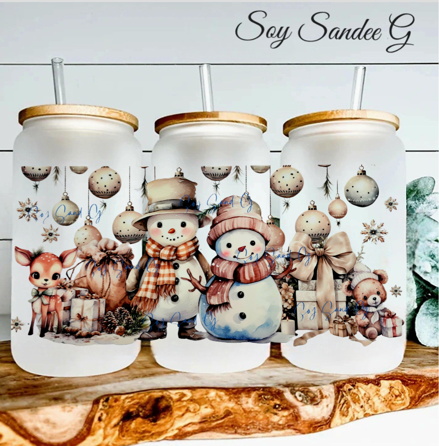 Beige Snowman Couple - UVDTF Wrap for cups/hard surfaces sticker