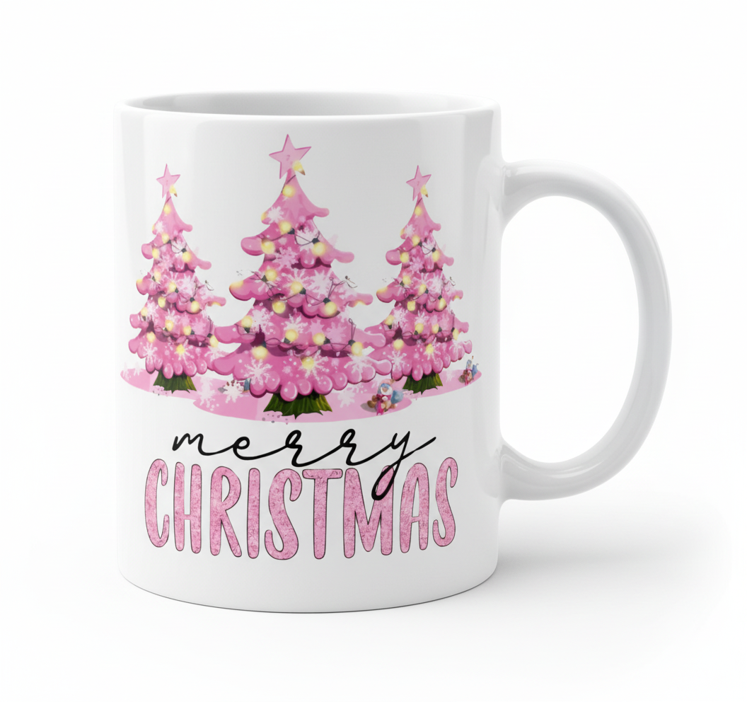 Pink Merry Christmas Trees - UVDTF Decal for cups/hard surfaces sticker