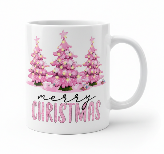 Pink Merry Christmas Trees - UVDTF Decal for cups/hard surfaces sticker